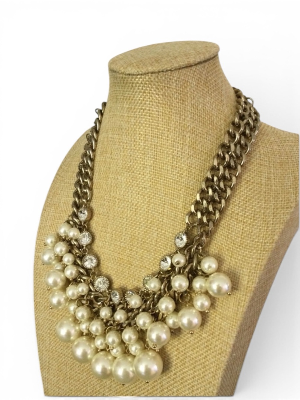 CHICO'S Gold‑Tone Faux Pearl & Rhinestone Cha Cha Statement Necklace - Picture 8 of 12
